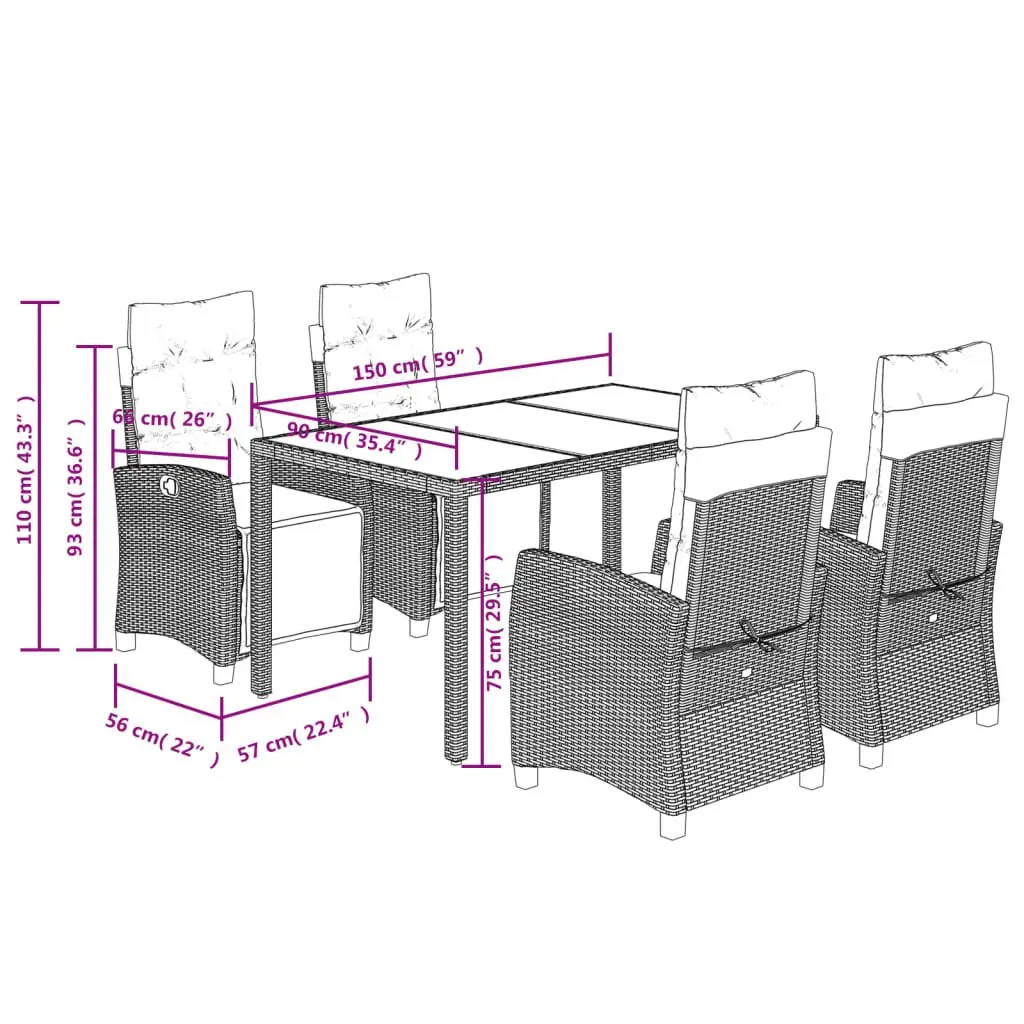 Outdoor Grey Poly Rattan Dining Set with Cushions