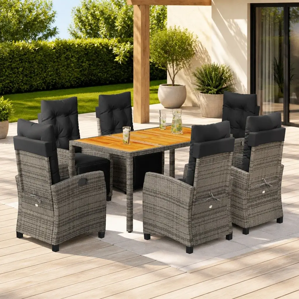 7 Piece Grey Poly Rattan Outdoor Dining Set