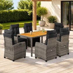 High-Quality 7 Piece Grey Poly Rattan Outdoor Dining Set