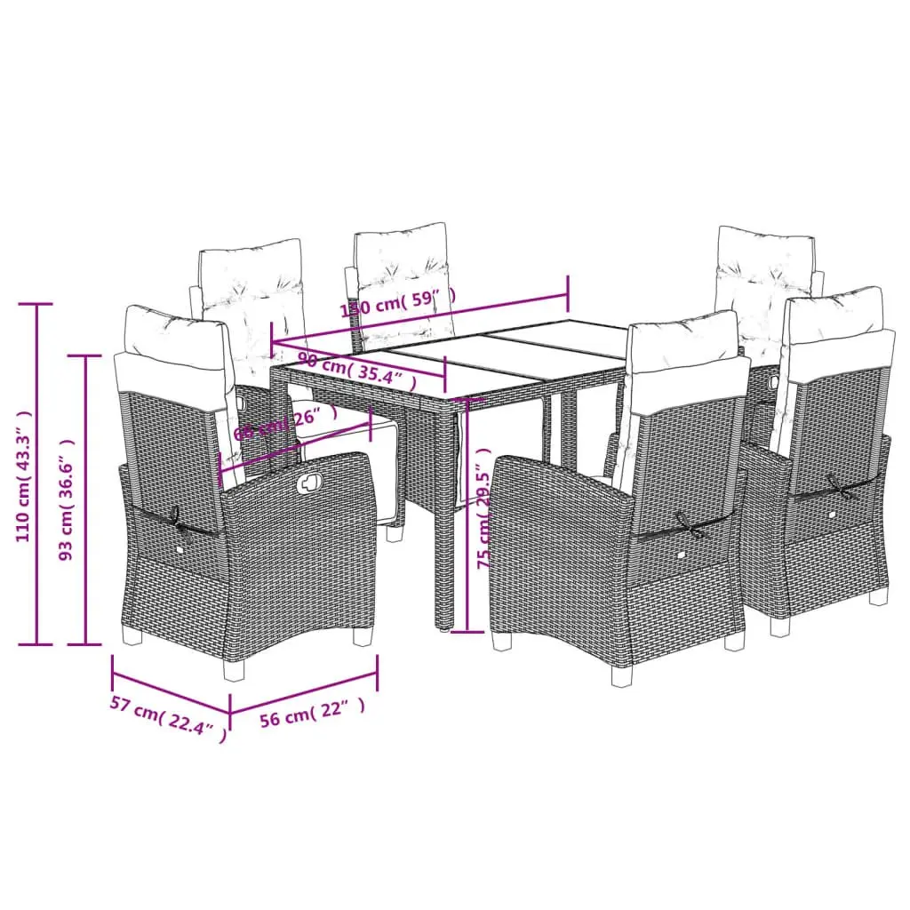 7 Piece Grey Poly Rattan Outdoor Dining Set