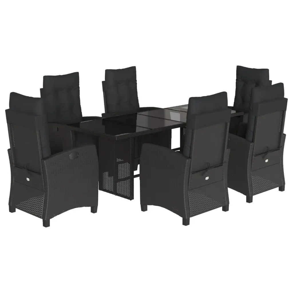 7 Piece Outdoor Garden Dining Set PE Rattan Black with Cushions