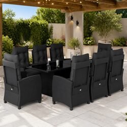 Premium 9 Piece Black Poly Rattan Garden Dining Set