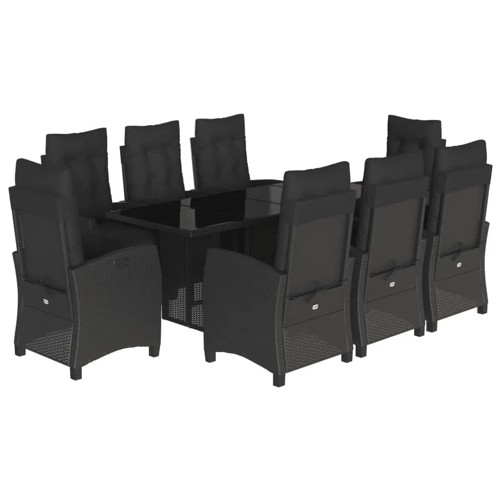9 Piece Black Poly Rattan Garden Dining Set