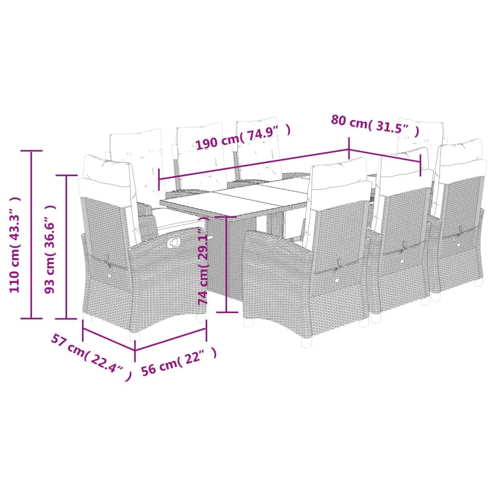 9 Piece Black Poly Rattan Garden Dining Set