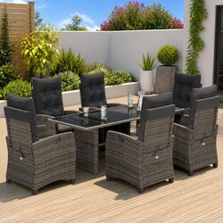Sturdy 7 Piece Grey Poly Rattan Outdoor Dining Set