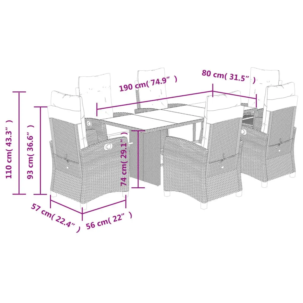 7 Piece Grey Poly Rattan Outdoor Dining Set