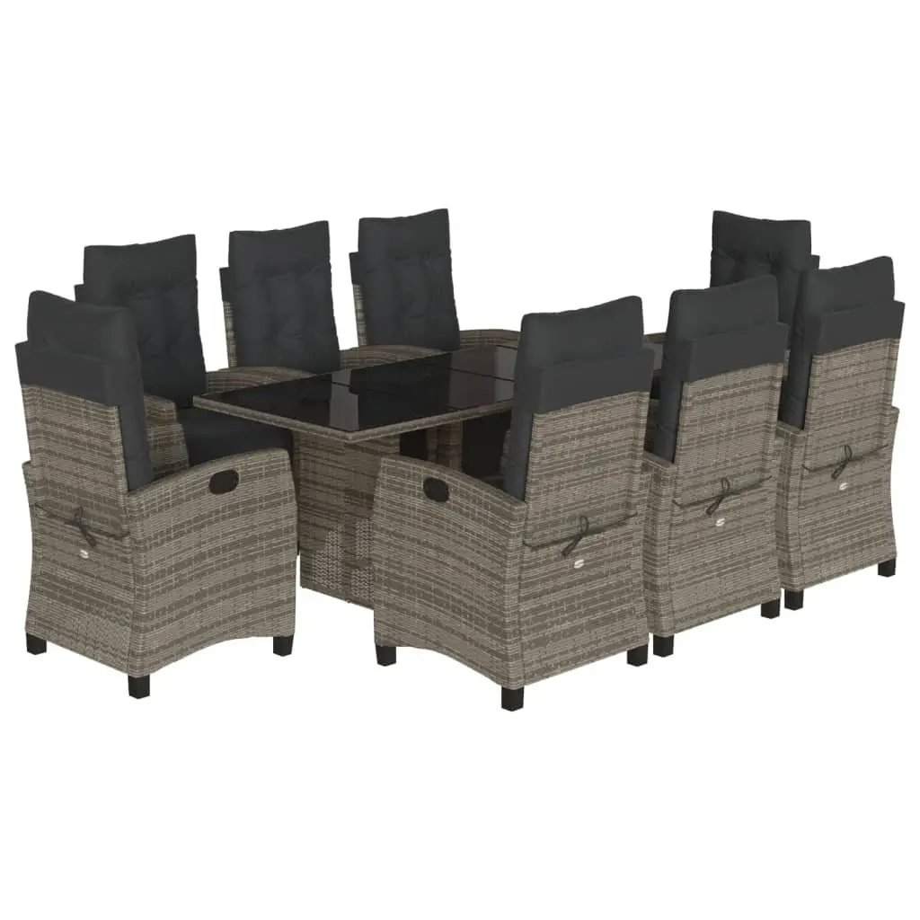 9-Piece Grey Poly Rattan Garden Dining Set