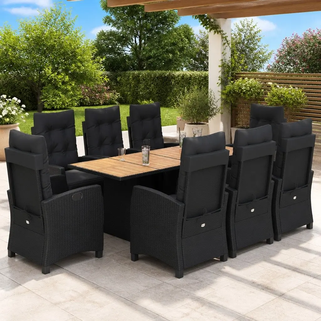 Outdoor Dining Set 9 Piece Black Poly Rattan