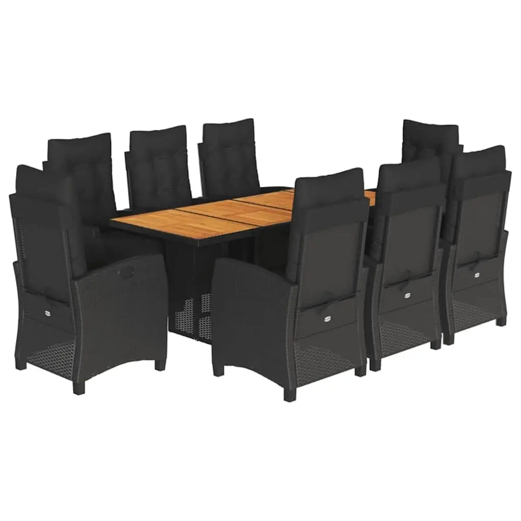 Outdoor Dining Set 9 Piece Black Poly Rattan