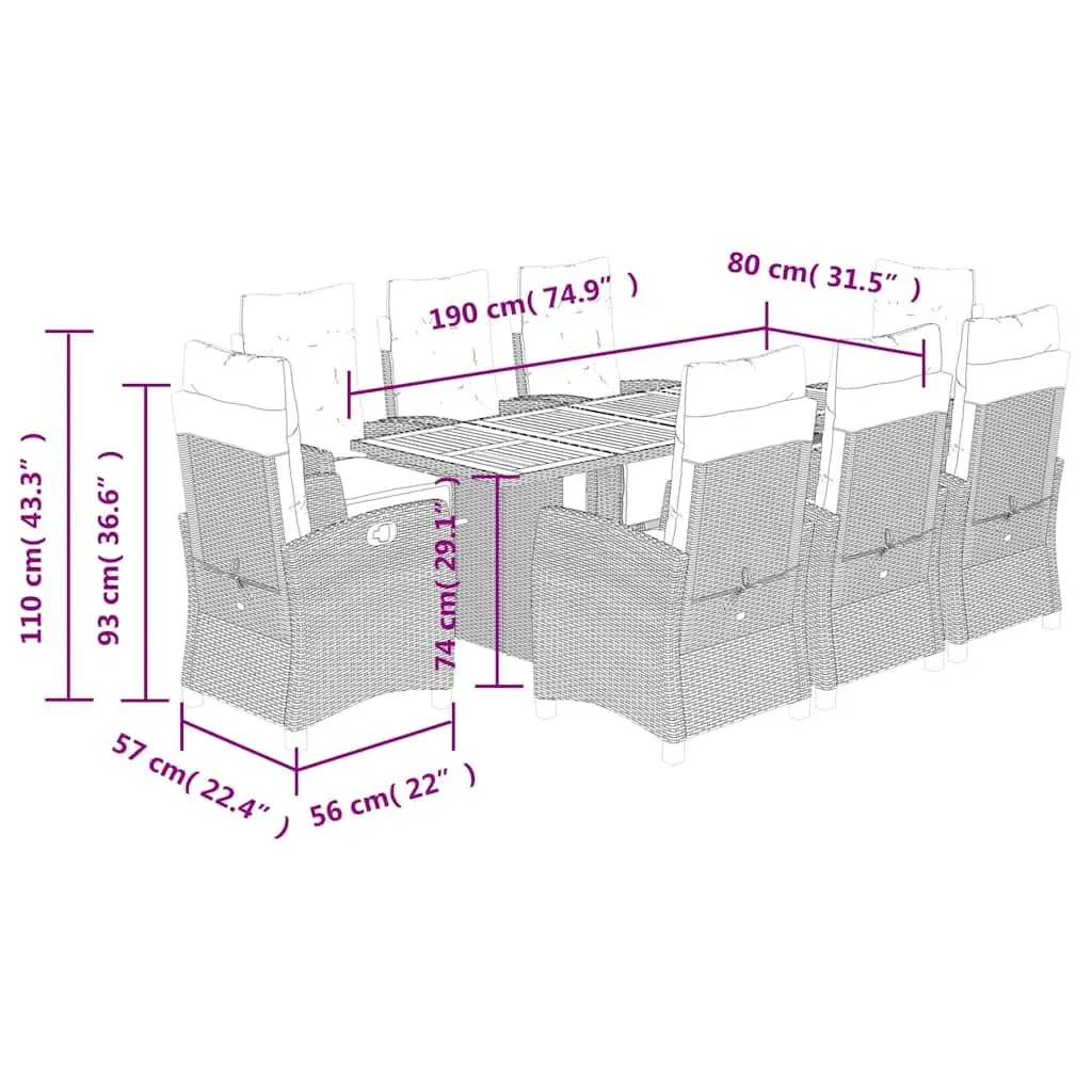 Outdoor Dining Set 9 Piece Black Poly Rattan