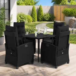 5-Piece Black Poly Rattan Outdoor Dining Set with Cushions