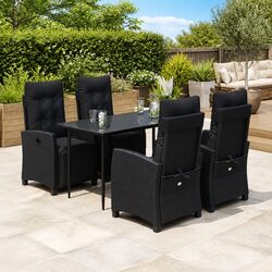Black Poly Rattan 5-Piece Garden Dining Set with Cushions