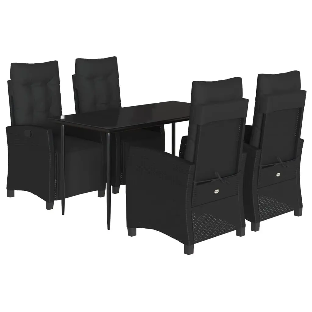 Black Poly Rattan 5-Piece Garden Dining Set with Cushions