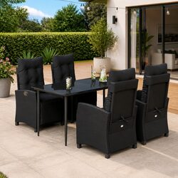 5-Piece Black Poly Rattan Garden Dining Set