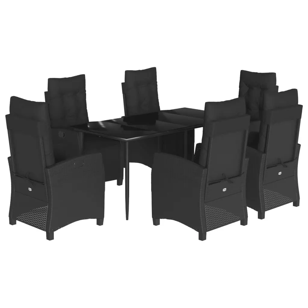 Outdoor Dining Set PE Rattan 7 Piece Black