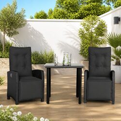 Durable 3 Piece Garden Dining Set in Black Poly Rattan