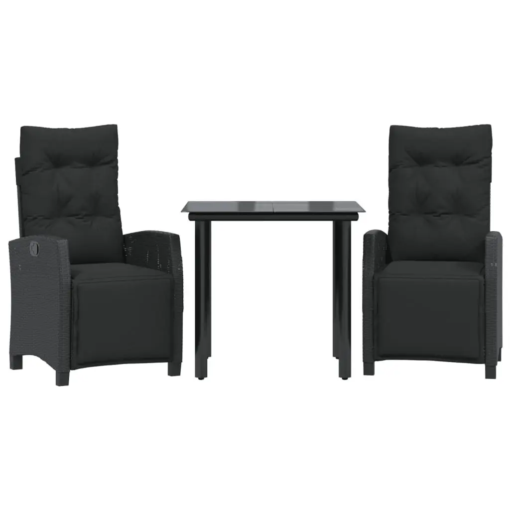3 Piece Garden Dining Set in Black Poly Rattan