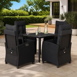 5-Piece Black Outdoor Dining Set with Cushions