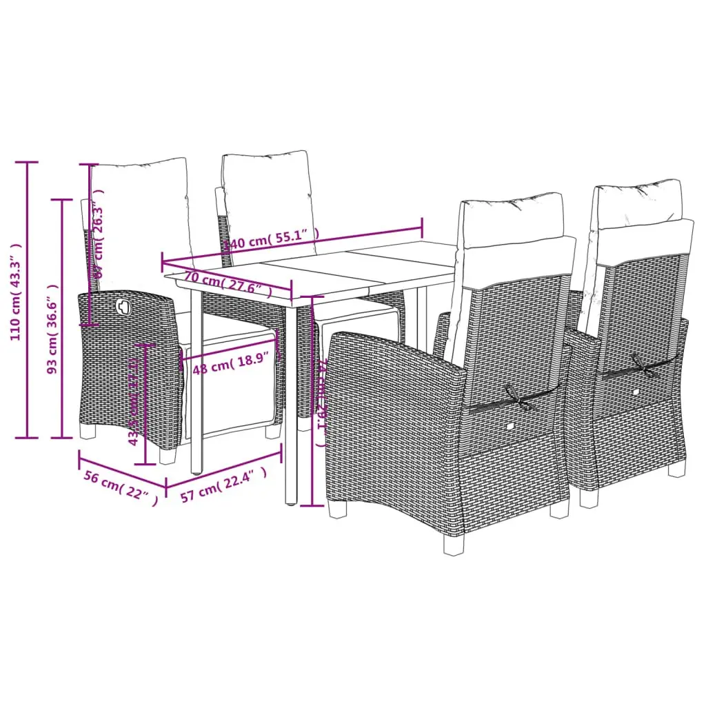5-Piece Outdoor Dining Set with Cushions