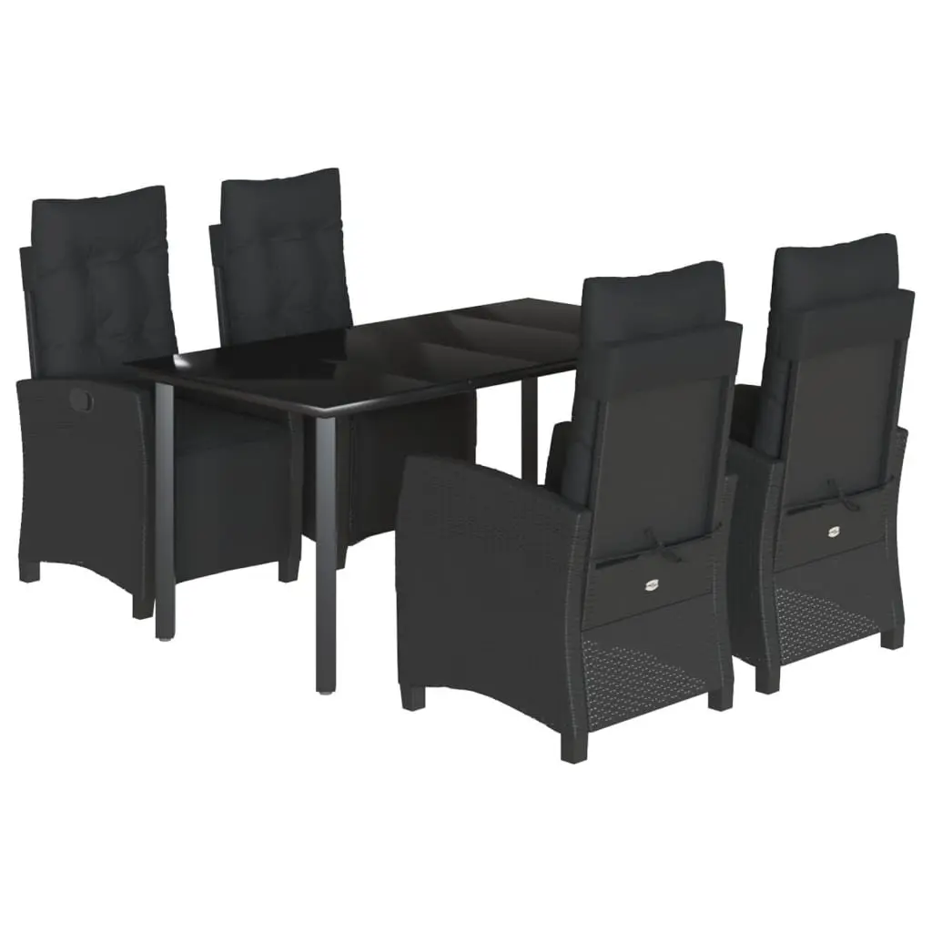 5 Piece Black Poly Rattan Outdoor Dining Set