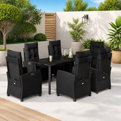 Premium 7-Piece Outdoor Dining Set in Black Poly Rattan