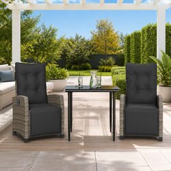 3-Piece Grey Poly Rattan Garden Dining Set