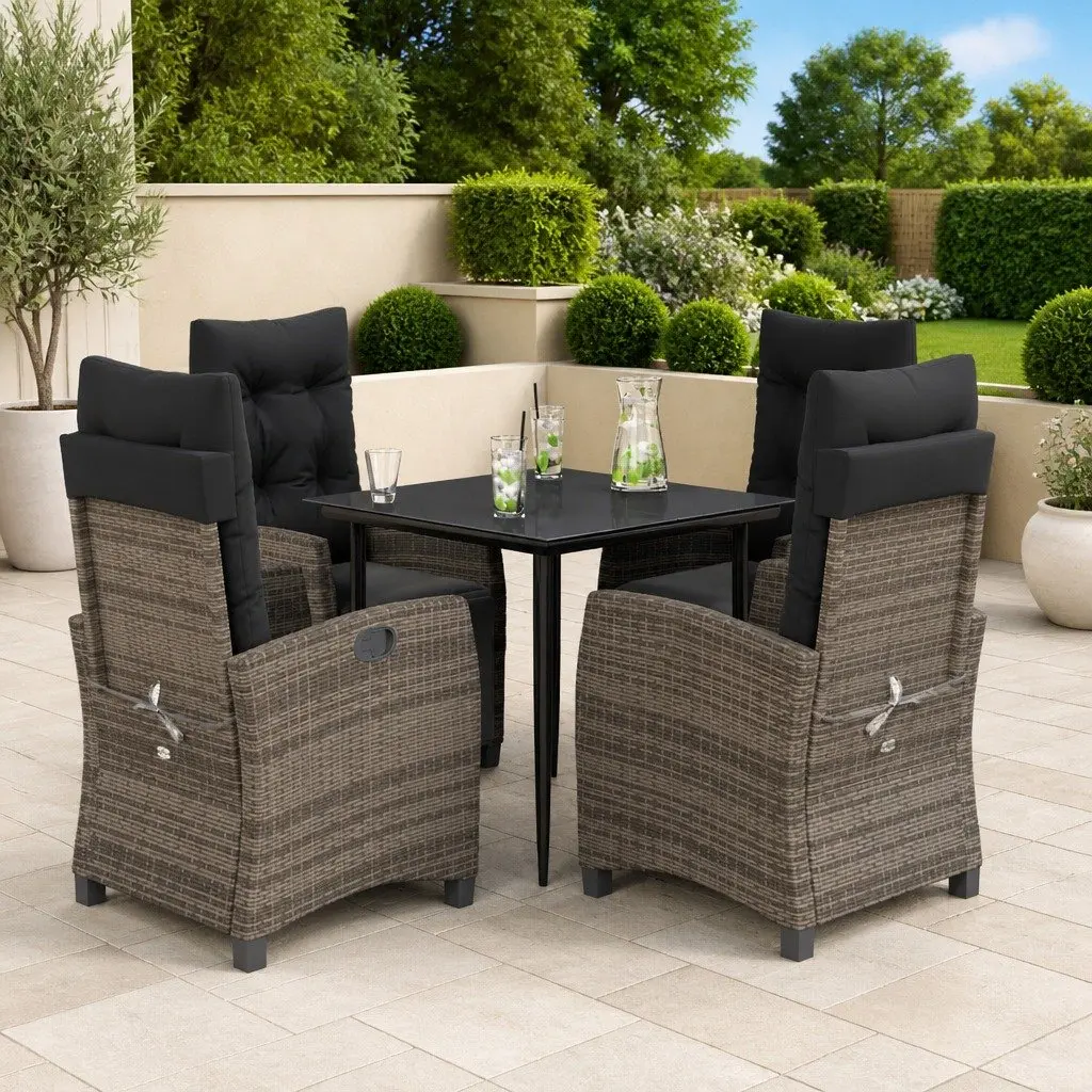 Garden Dining Set PE Rattan 5 Piece Outdoor Furniture Grey with Cushions