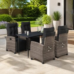 Stylish Grey Poly Rattan Garden Dining Set with Cushions