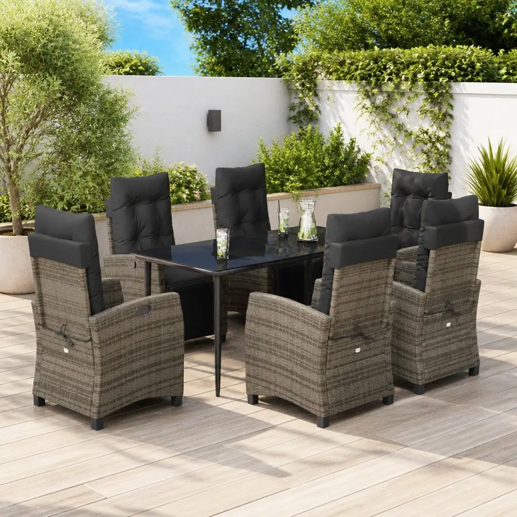 7 Piece Grey Poly Rattan Outdoor Dining Set