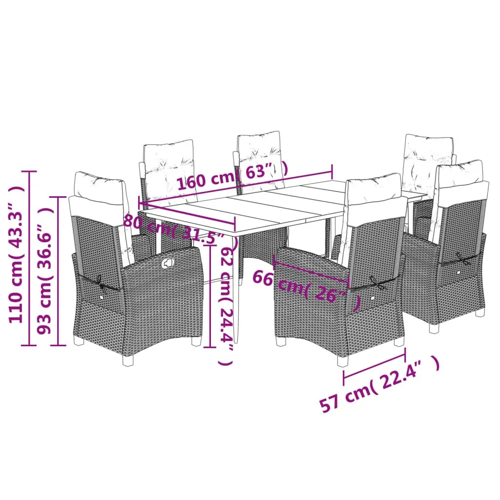 7 Piece Grey Poly Rattan Outdoor Dining Set