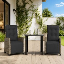 Durable 3 Piece Garden Dining Set with Grey Rattan Chairs