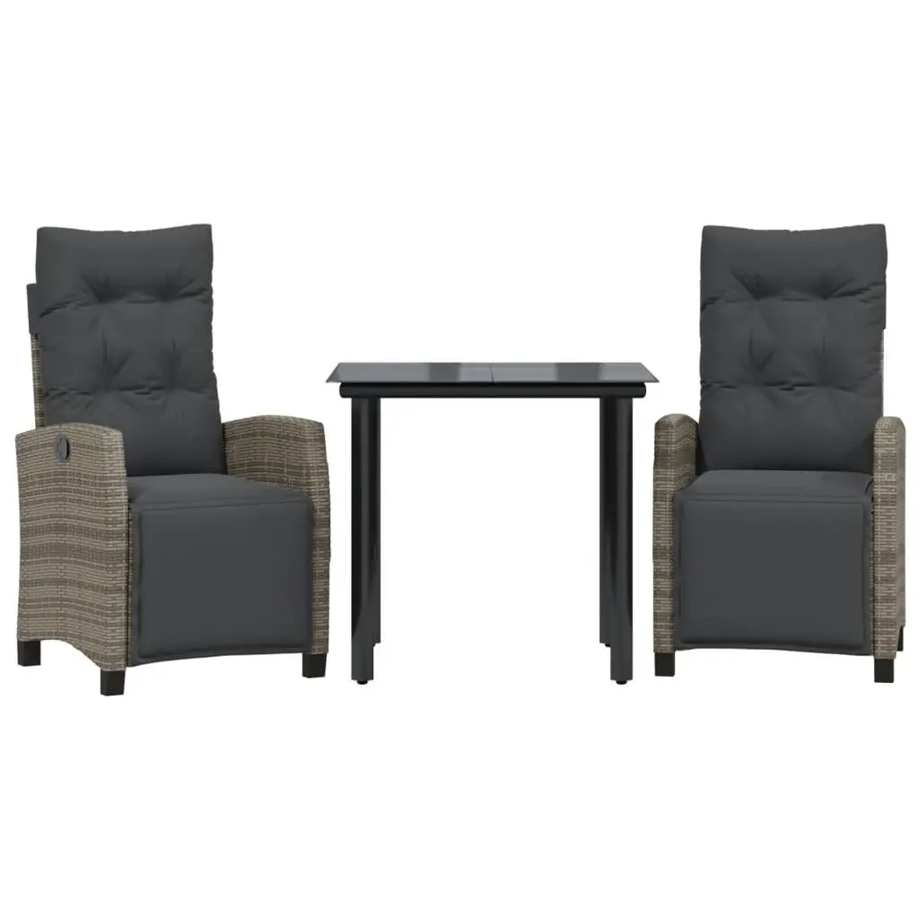 3 Piece Garden Dining Set with Grey Rattan Chairs