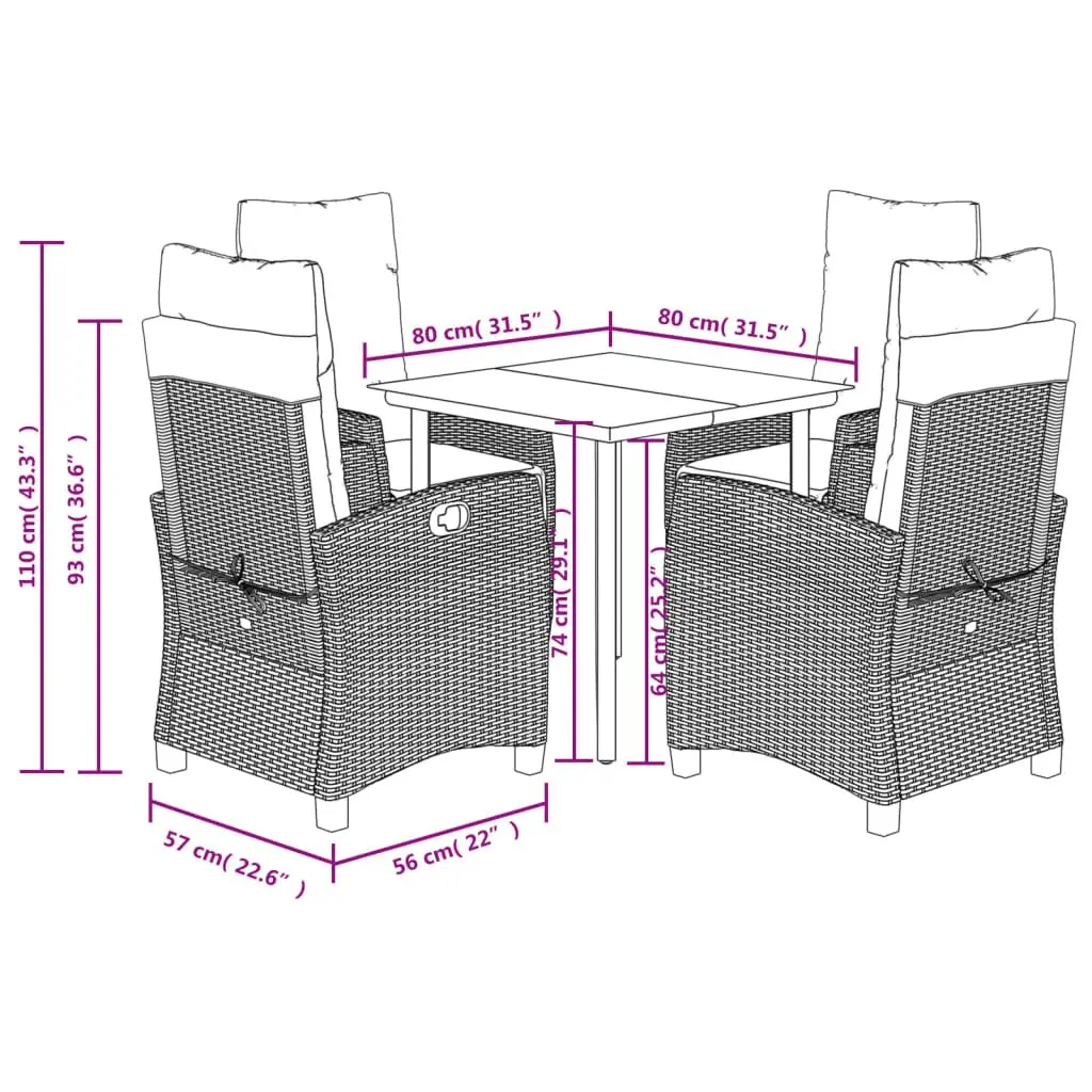 5 Piece Outdoor Dining Set in Grey Poly Rattan