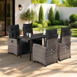 Premium 5-Piece Outdoor Garden Dining Set in Grey Rattan