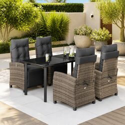 Durable 5 Piece Garden Dining Set with Cushions in Grey