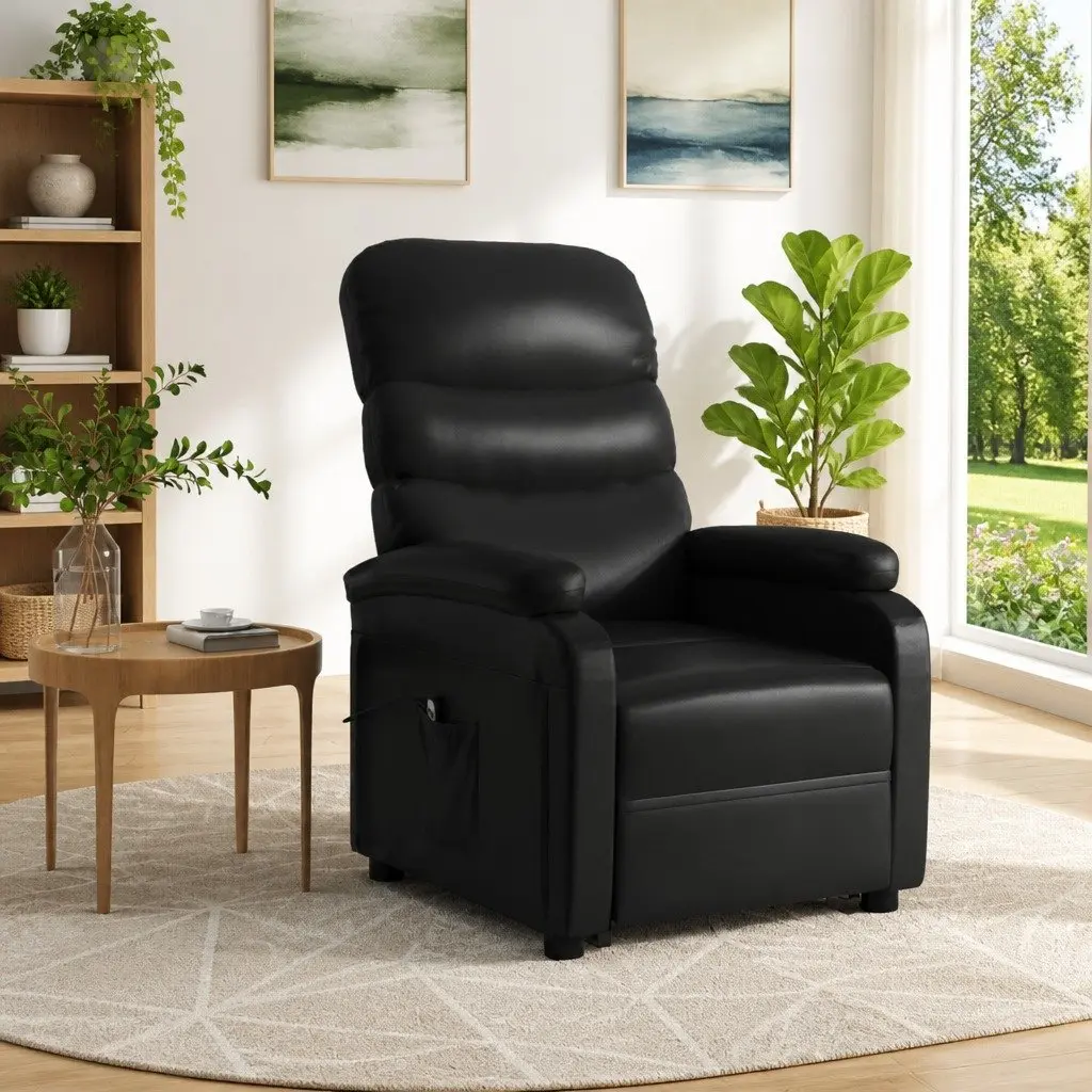Black Faux Leather Electric Lift Recliner Armchair