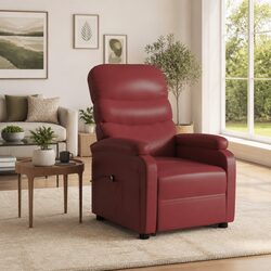 Reclining Armchair Stand Up Chair Red Faux Leather Electric Lift 3 Positions