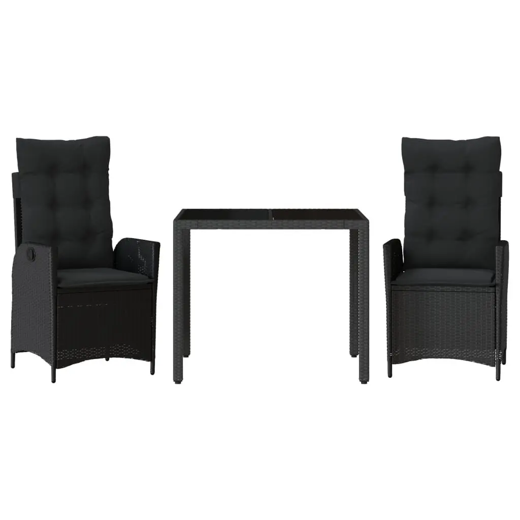 3 Piece PE Rattan Outdoor Dining Set in Black