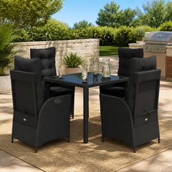 Black Poly Rattan 5 Piece Outdoor Dining Set with Cushions