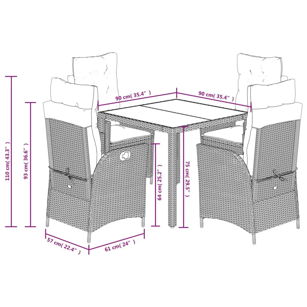 5 Piece Garden Dining Set with Cushions