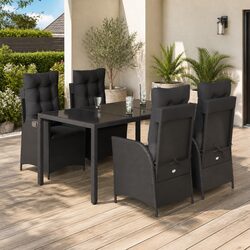 Sturdy 5-Piece Garden Dining Set in Black Poly Rattan