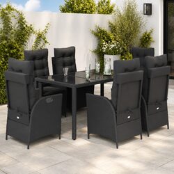 Premium 7 Piece Outdoor Dining Set in Black Poly Rattan