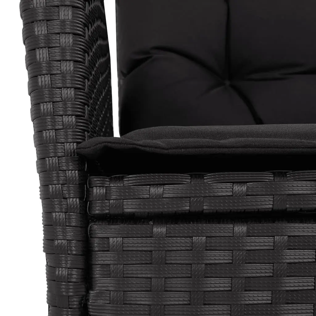 7 Piece Garden Dining Set PE Rattan Black Table with Tempered Glass Top and Adjustable Backrest Chairs with Padded Cushions