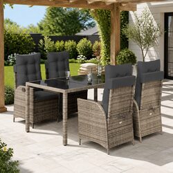 5 Piece Outdoor Garden Dining Set in Grey Poly Rattan