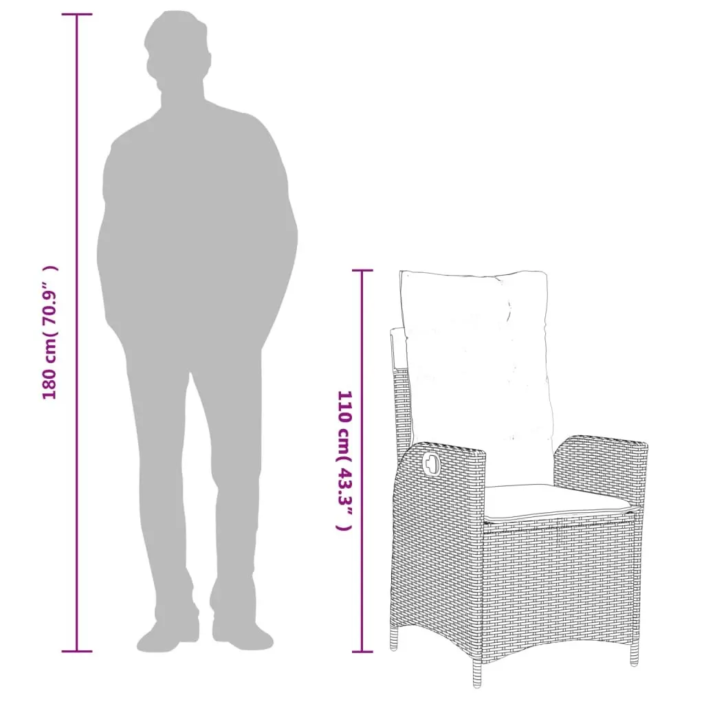 7 Piece Outdoor Dining Set PE Rattan Grey Garden Patio Furniture with Cushions