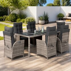 7-Piece Outdoor Dining Set with Cushions in Grey Rattan