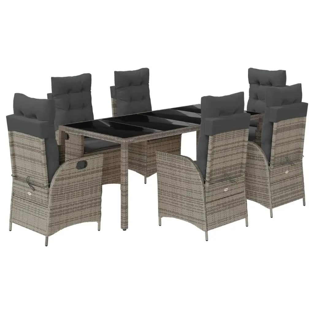 Garden Dining Set Poly Rattan 7 Piece Grey Outdoor Furniture with Cushions