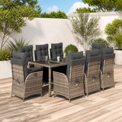 Premium 9-Piece Grey Rattan Garden Dining Set