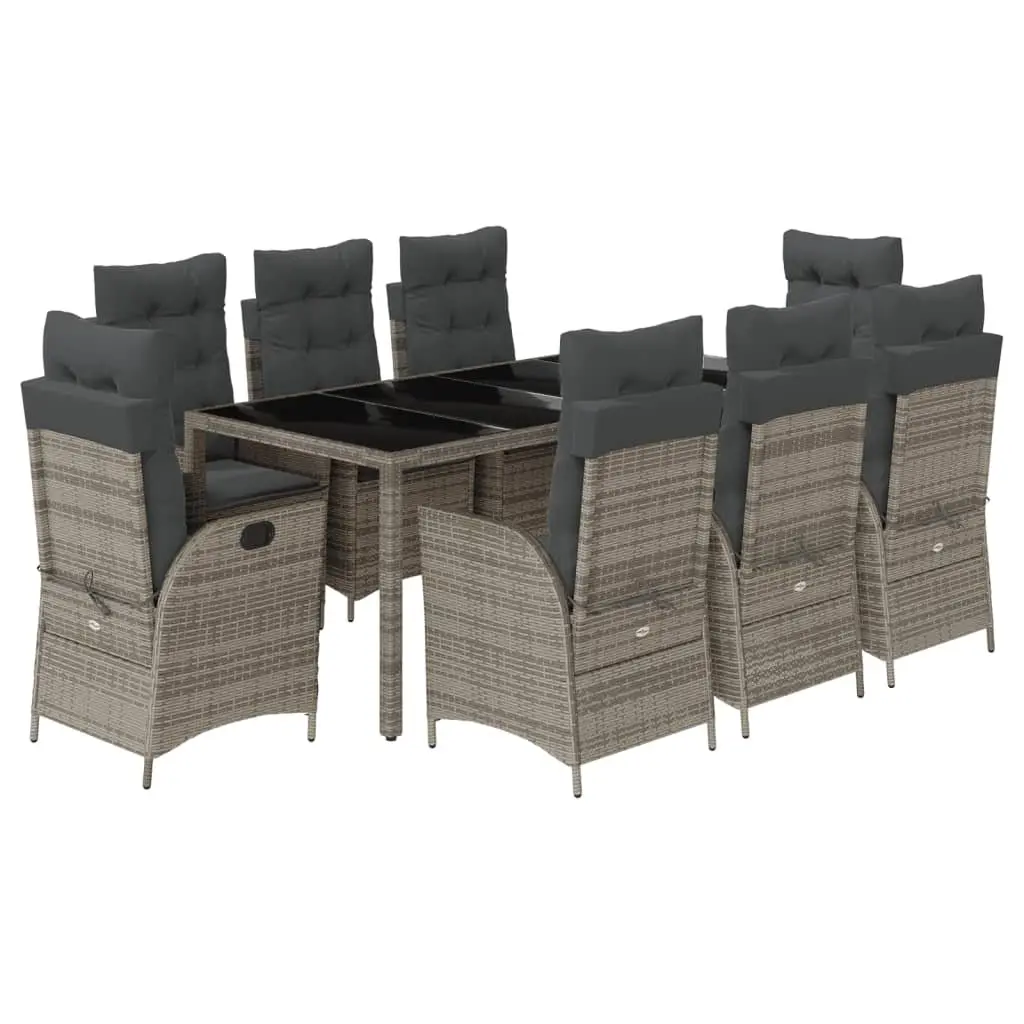 9-Piece Grey Rattan Garden Dining Set