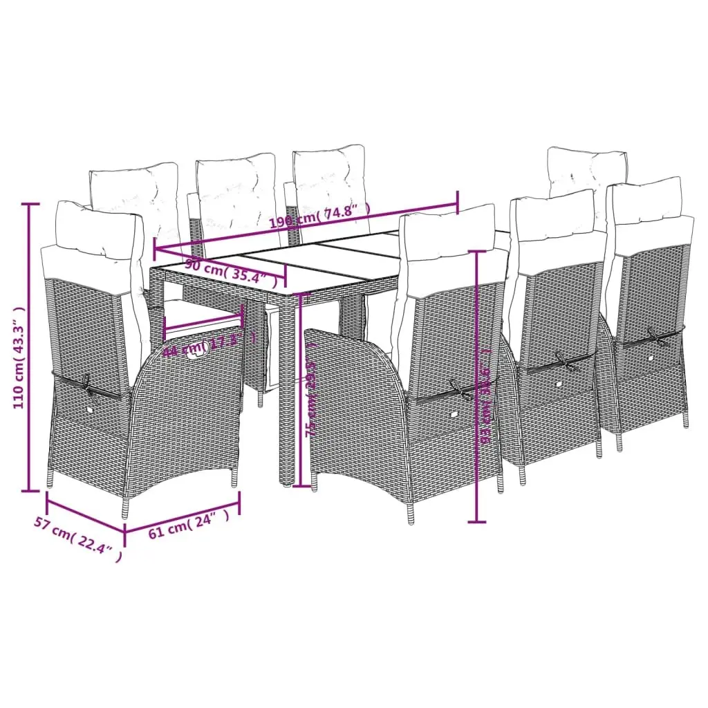 9-Piece Grey Rattan Garden Dining Set